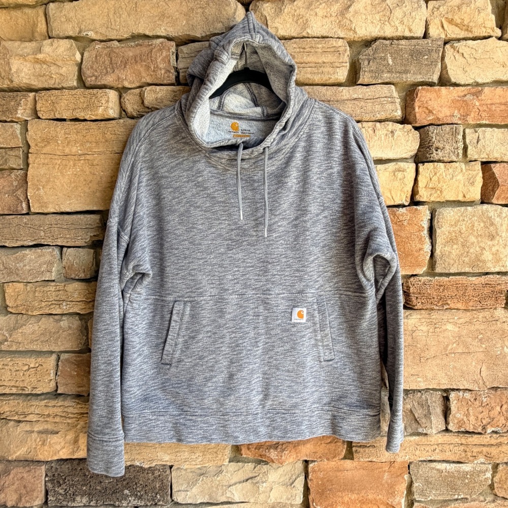 Carhartt Womens Large Blue Relaxed Fit Pullover Hoodie Sweatshirt Thumbholes